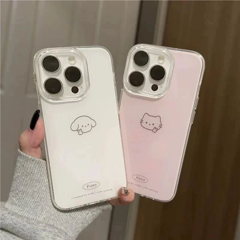 适用苹果17/16可爱比耶小猫小狗壳小米15/14情侣华为VIVO荣耀OPPO