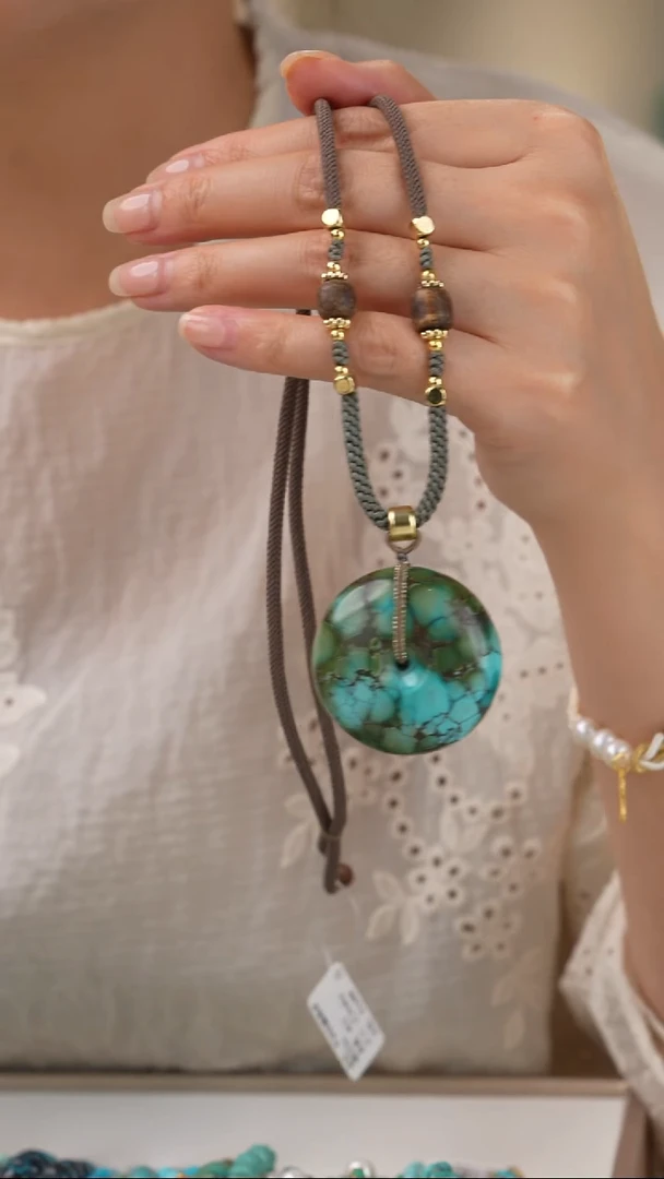 绿松石银S925镀金镶嵌项链1