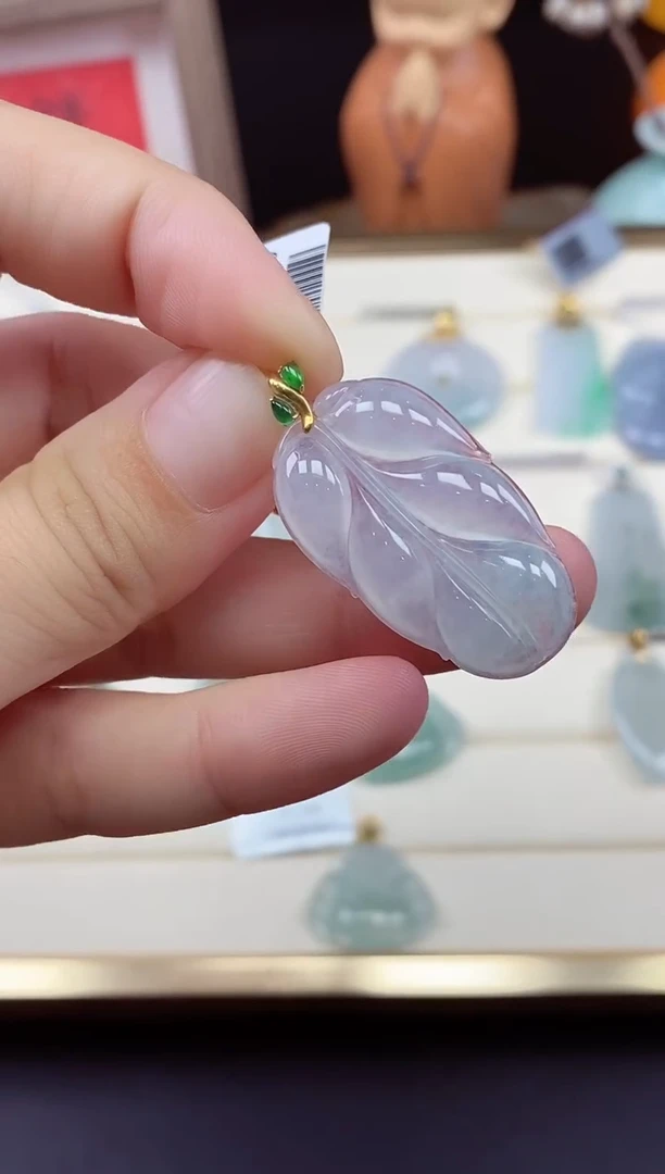 吊坠(不含链)18K金镶嵌翡翠叶子18K金扣镶嵌@@CMT0336