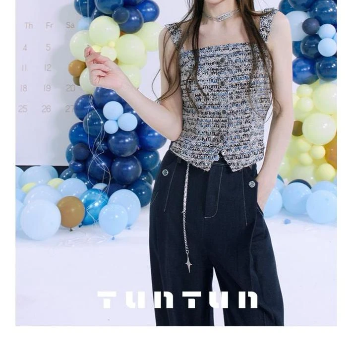 吞吞TUNT短款【人间美貌】贵气女孩 重工渐变混纱小香风吊带