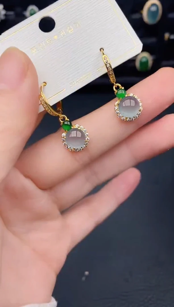 银S925镶嵌翡翠耳饰天然a货翡翠185