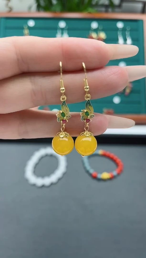 【闪购商品】玛瑙/玉髓耳饰银S925镀金镶嵌8852