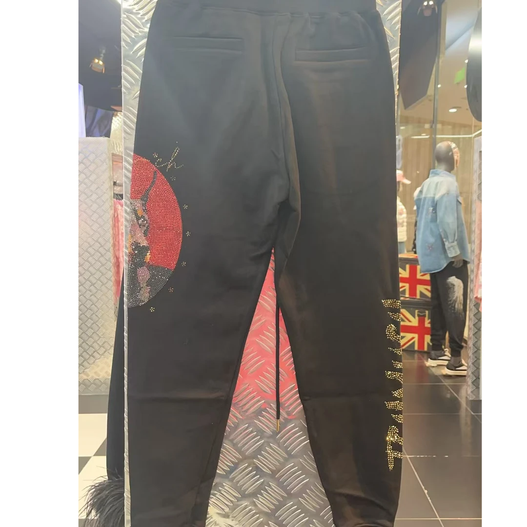 线上潮牌-时尚新款时尚刺绣百搭休闲保暖加绒长裤T21320C6015