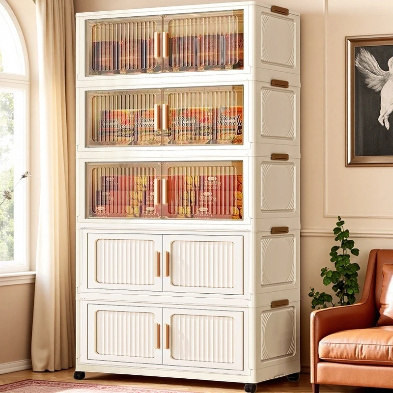 【618大促】HQ 80cm【三-五层】可折叠免安装收纳柜家用杂物零食柜