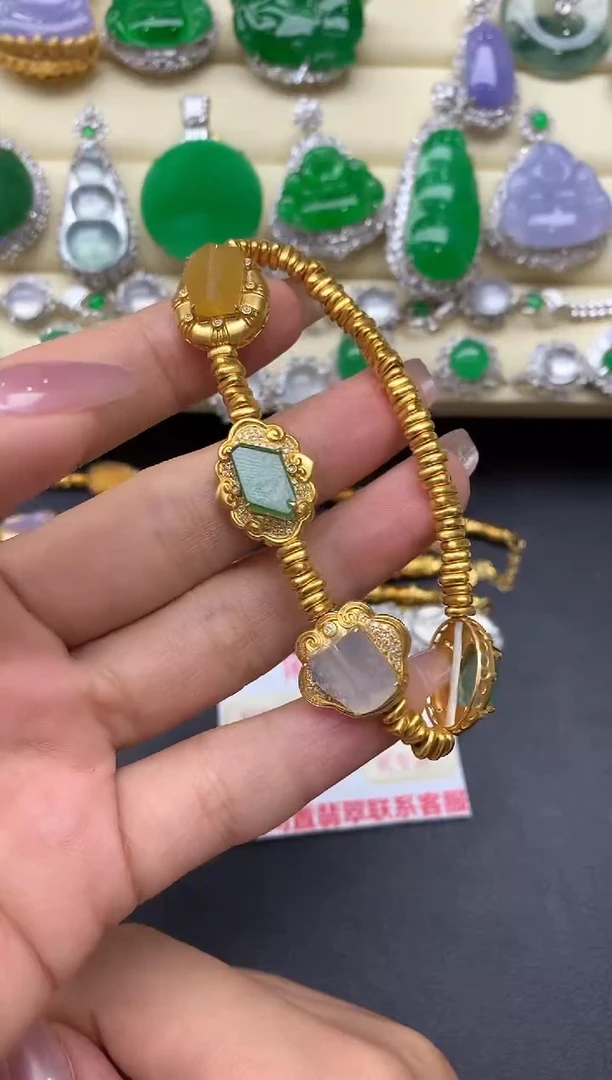 18K金镶嵌手链翡翠422-中国好珍宝