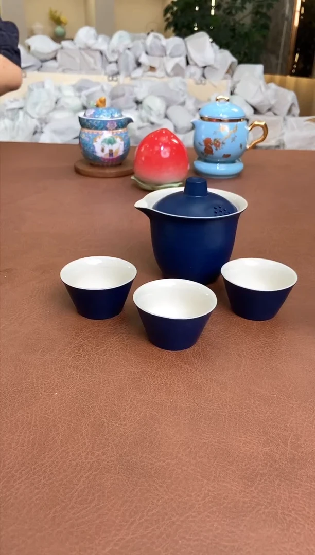 镁泽 蓝粗陶一壶三杯1115