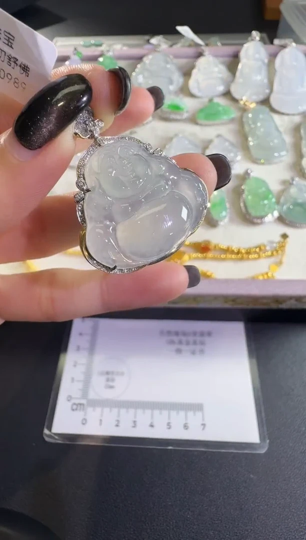 吊坠(不含链)18K金镶嵌翡翠【源头工厂】钻石镶嵌