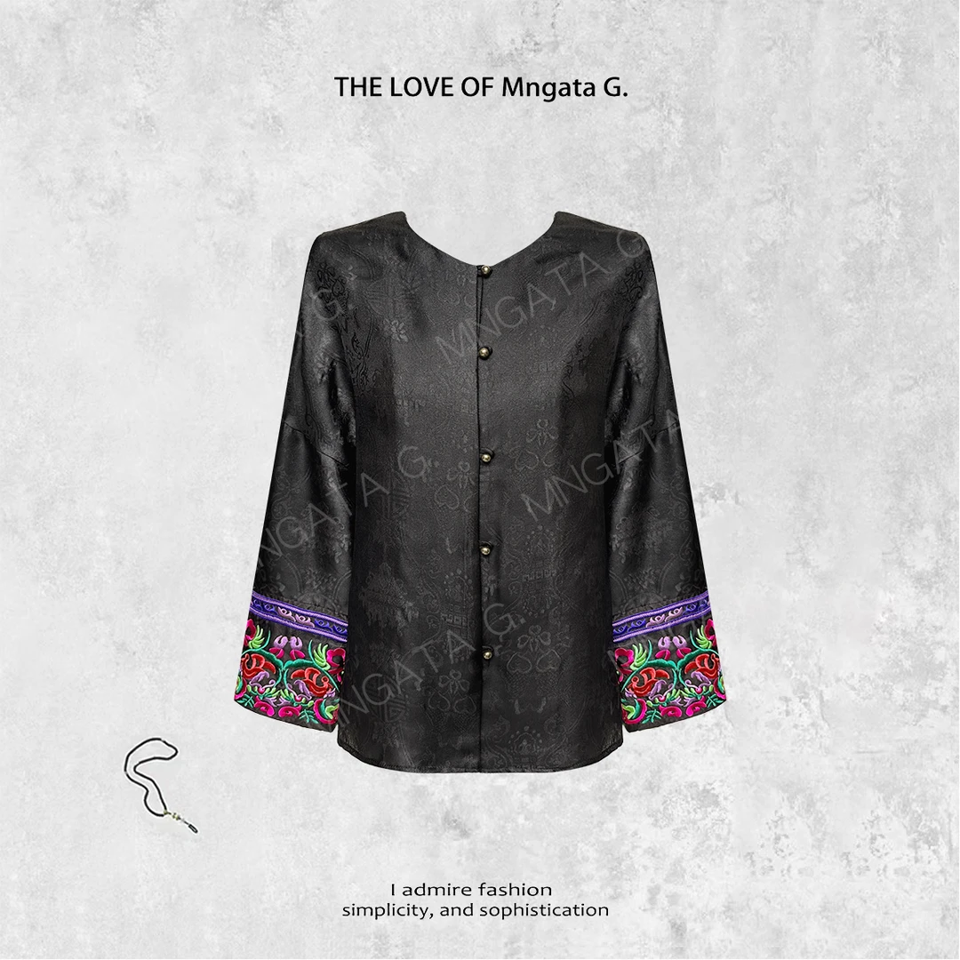 MNGATA G.宫小妍【苗绣·外套】夏日新中式国风桑蚕丝短外套24011733