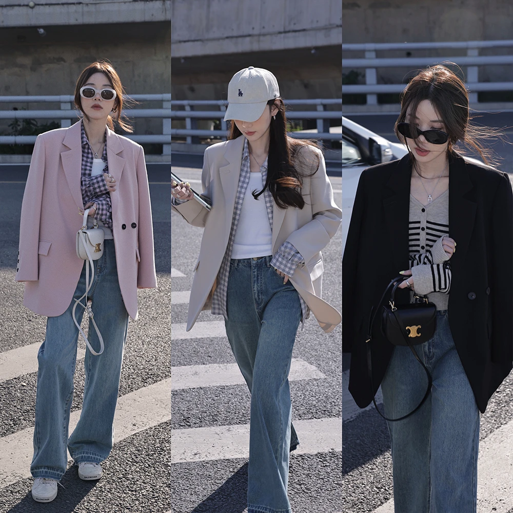 张贝贝ibell气质百搭韩版西装 TR细斜纹 秋季设计感休闲外套女