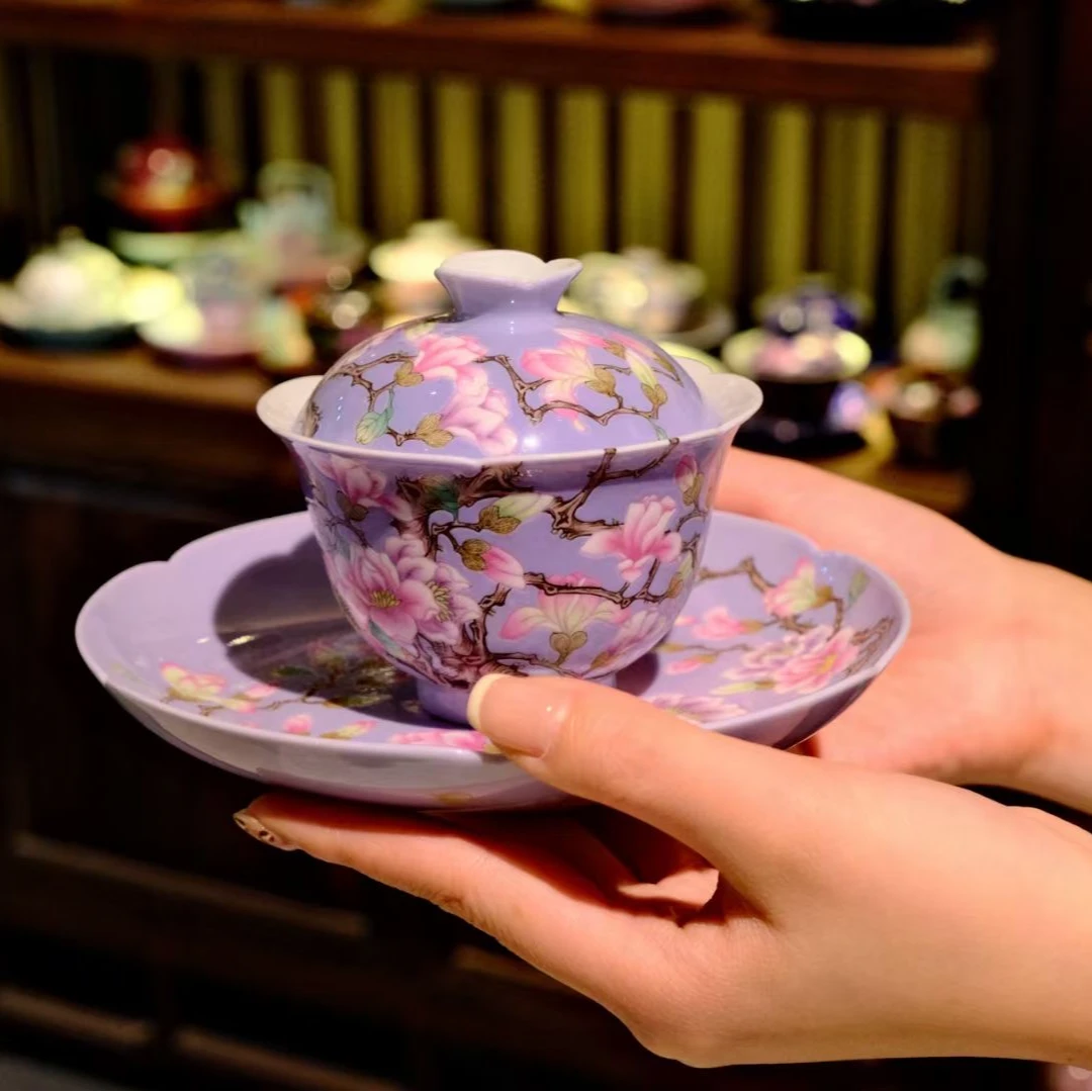 灵源山房-灵玺贡坊 紫地玉兰盖碗