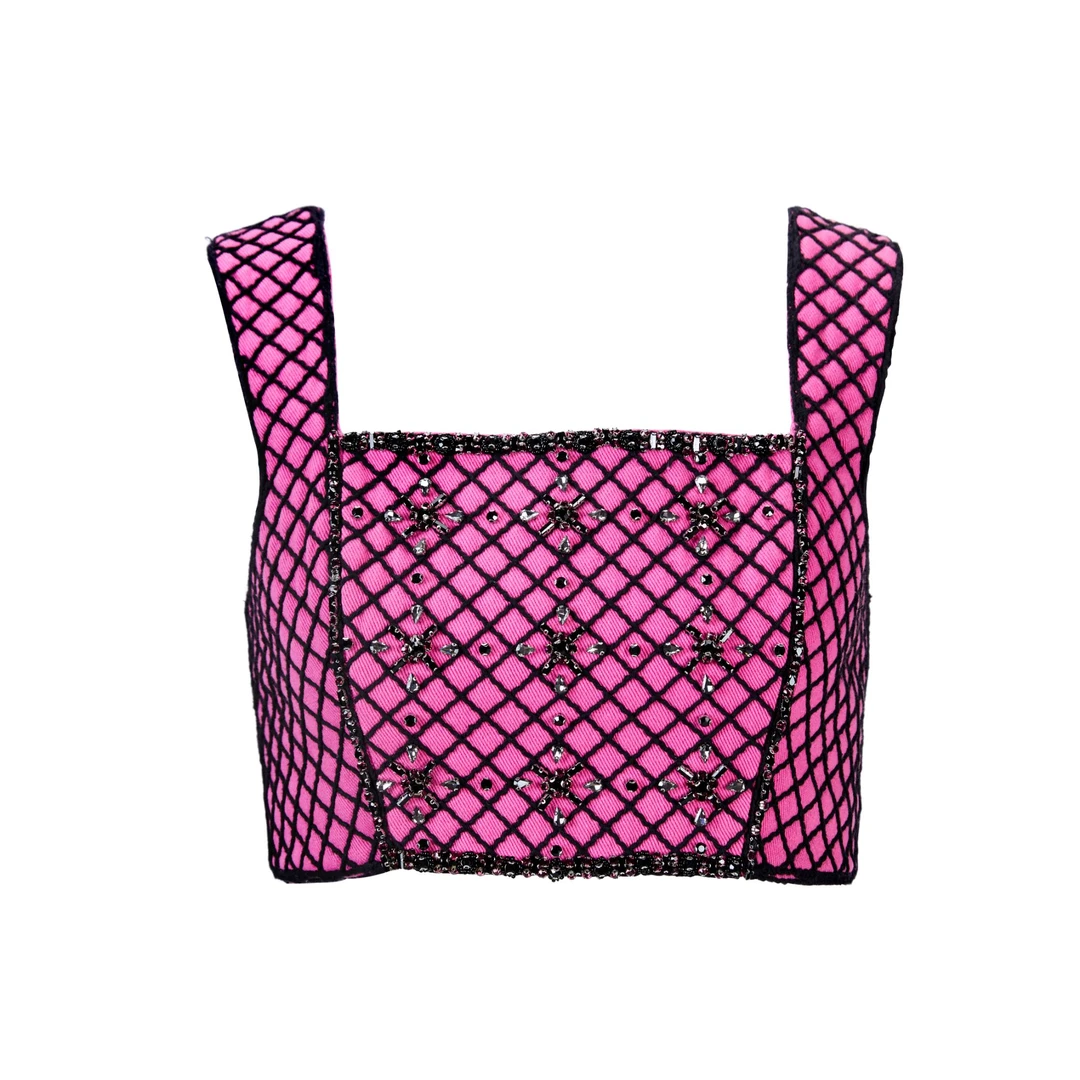 LC钻饰菱格绳绣胸衣，粉色D2AQ10112057