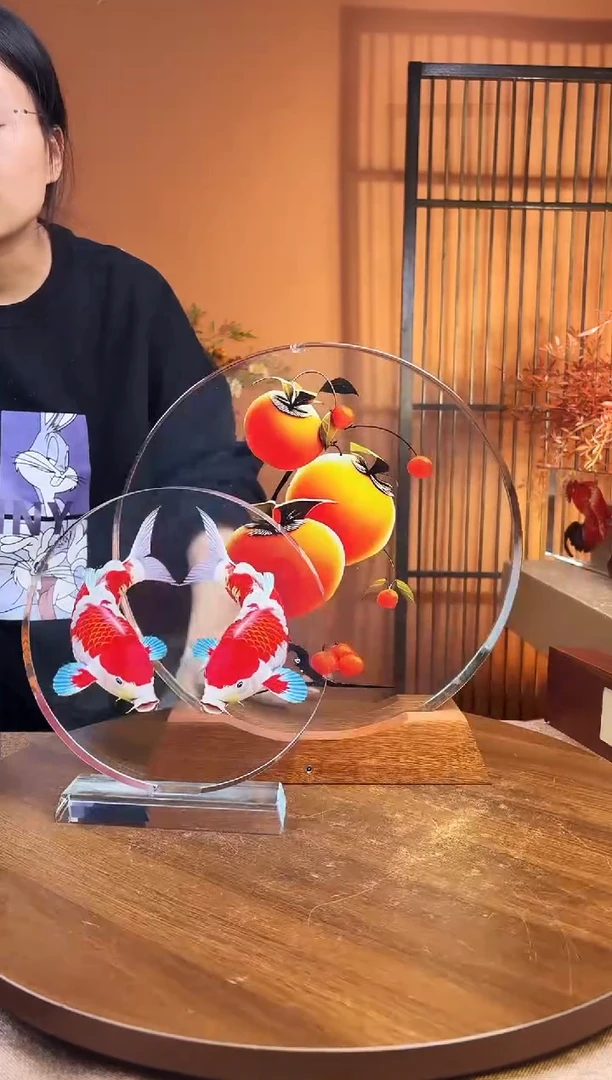 人造水晶圆形柿子30/30/4加底座