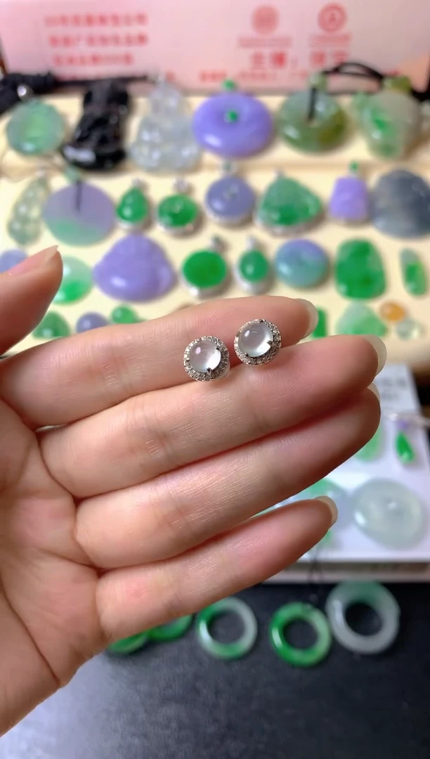 银S925镶嵌翡翠耳饰只***板耳饰