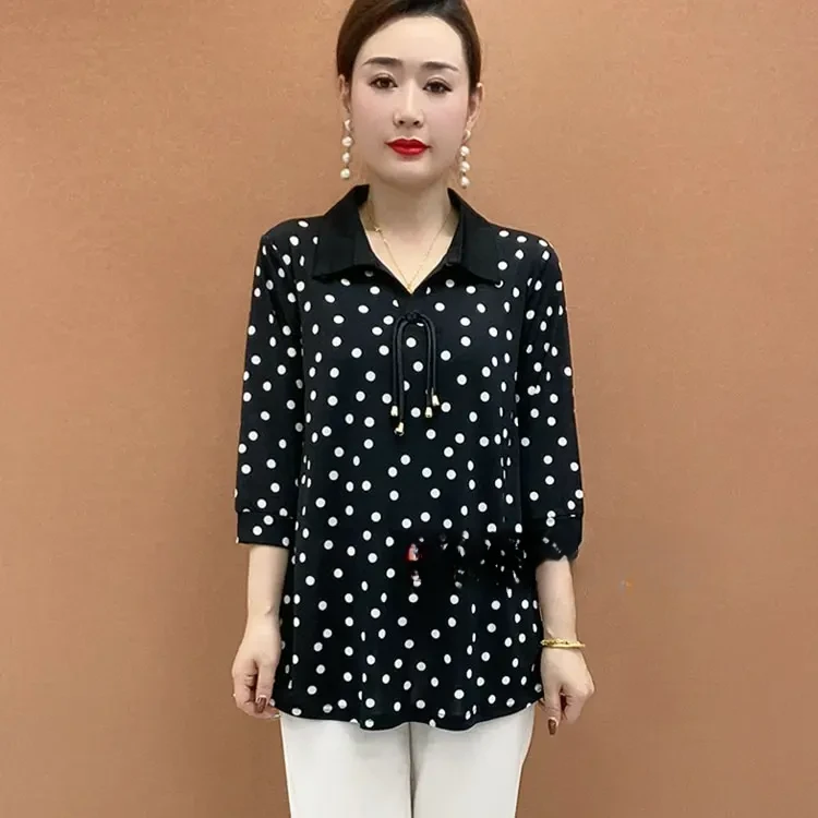 2025春夏新款波点小衫气质妈妈装显瘦长袖洋气时尚夏季宽松遮肚子