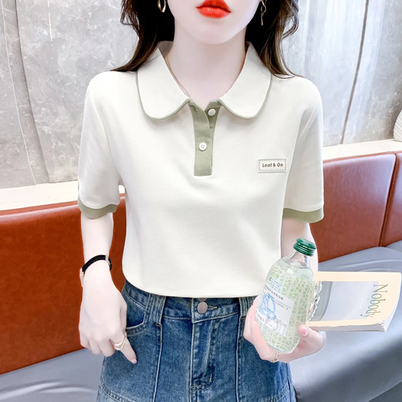 正肩polo领女士短袖T恤2025夏季新款设计感小众洋气减龄半袖上衣