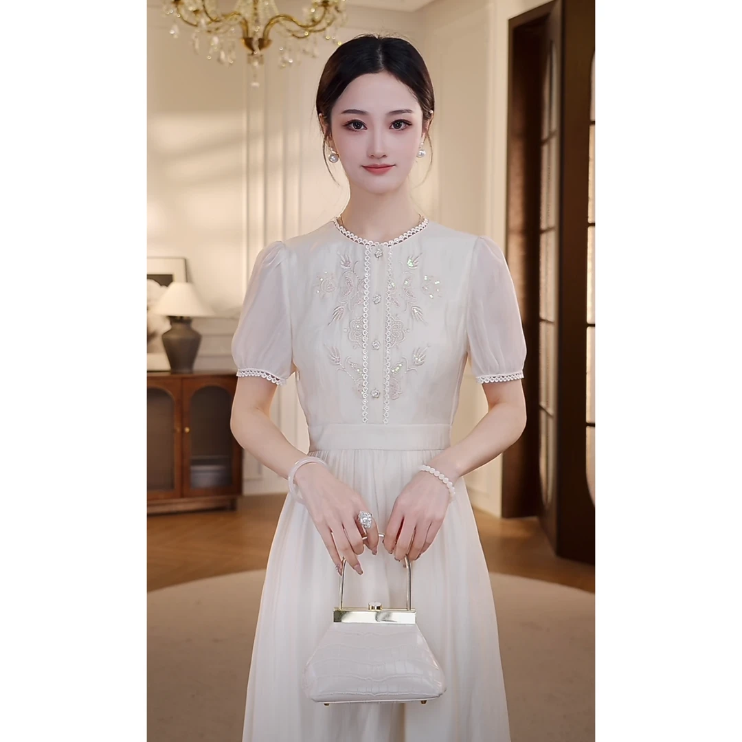 【双双&GERTCOREL】秘境情书 原创气质绣花高腰连衣裙 XJ252L1051