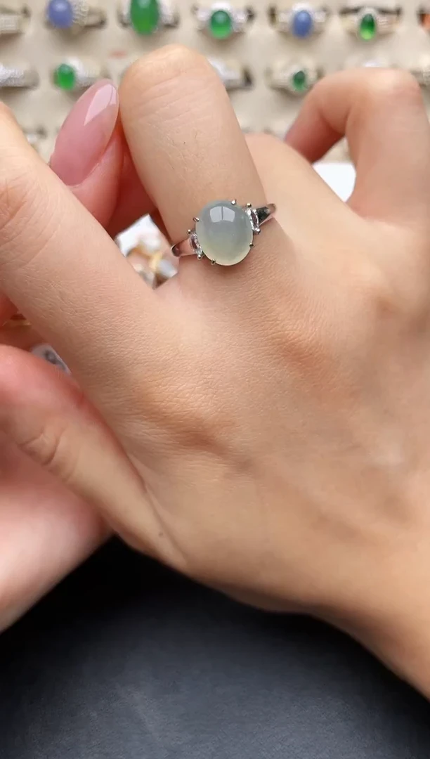 翡翠戒指银S925镶嵌一物一证一礼盒