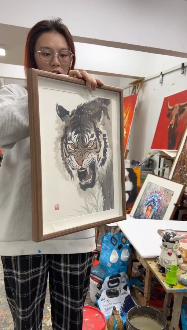 【闪购商品】丙烯画丫丫摆台淡彩老虎