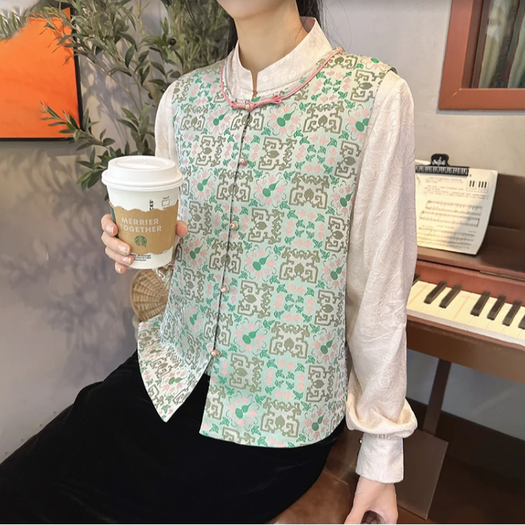 福䘵满堂小葫芦 真丝冠乐皱长袖上衣国风秋季时尚上衣丝绸
