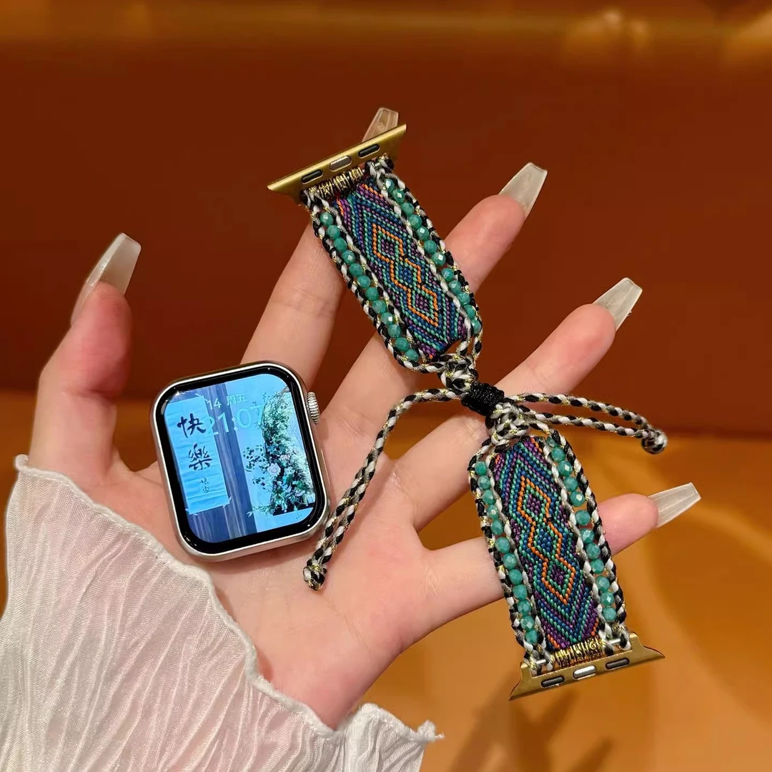 纯手工波西米亚纯手工适用applewatch10表带苹果手表s10/9/8/7代