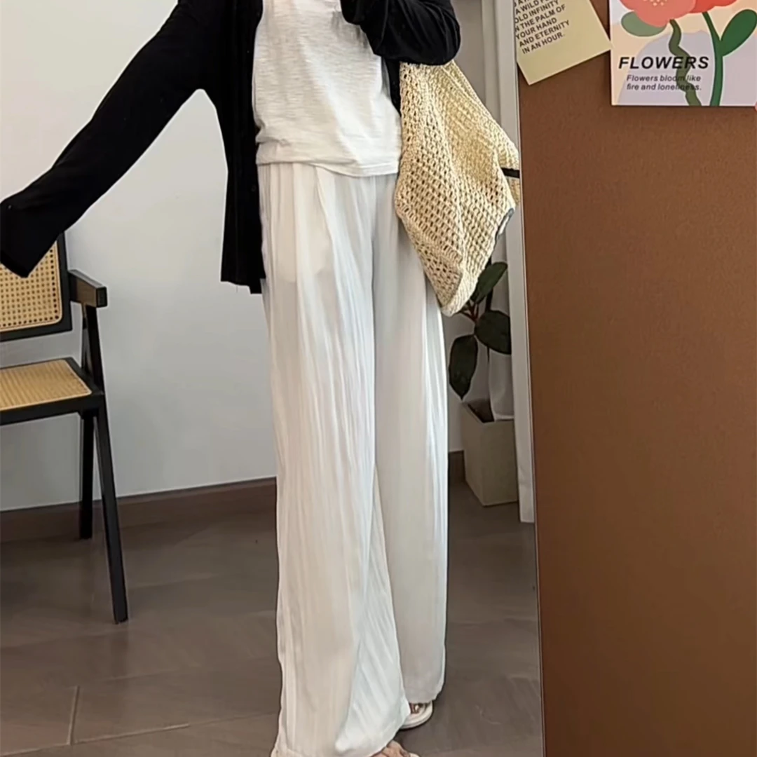 【瘦瘦】夏季简约大码莱赛尔薄款直筒拖地裤透气垂感高腰长裤S0574