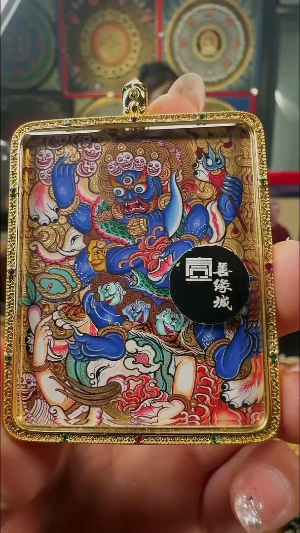 吊坠壹善缘城手绘唐卡大黑天