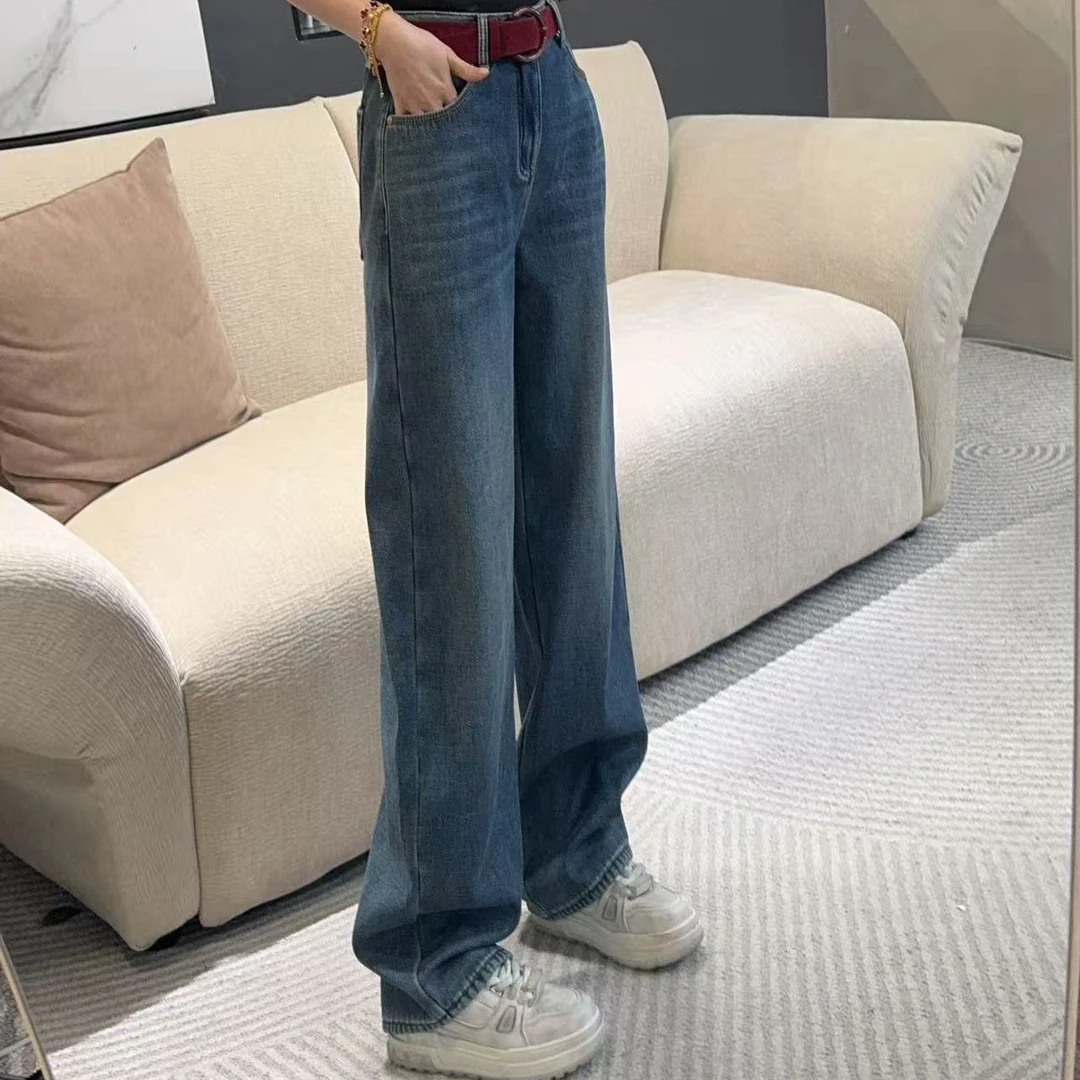 【赤带点睛】2025冬季新款时尚设计师百搭加绒休闲牛仔裤H6705