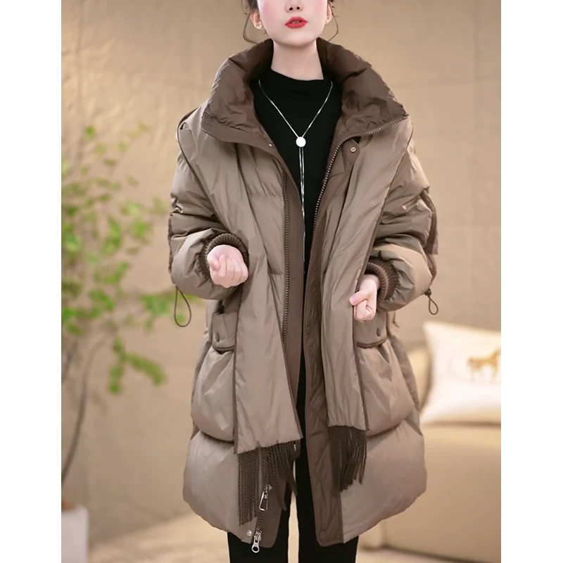 艾薇娜高档三防羽绒服连帽保暖加厚绒面羽绒大衣加厚女装秋冬韩版