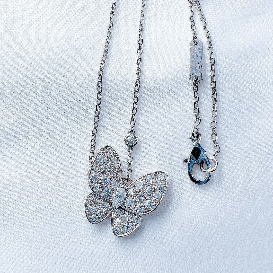 莫桑石莫桑钻铂金pt950镶嵌莫桑钻轻奢蝴蝶项链  抖音基地发货