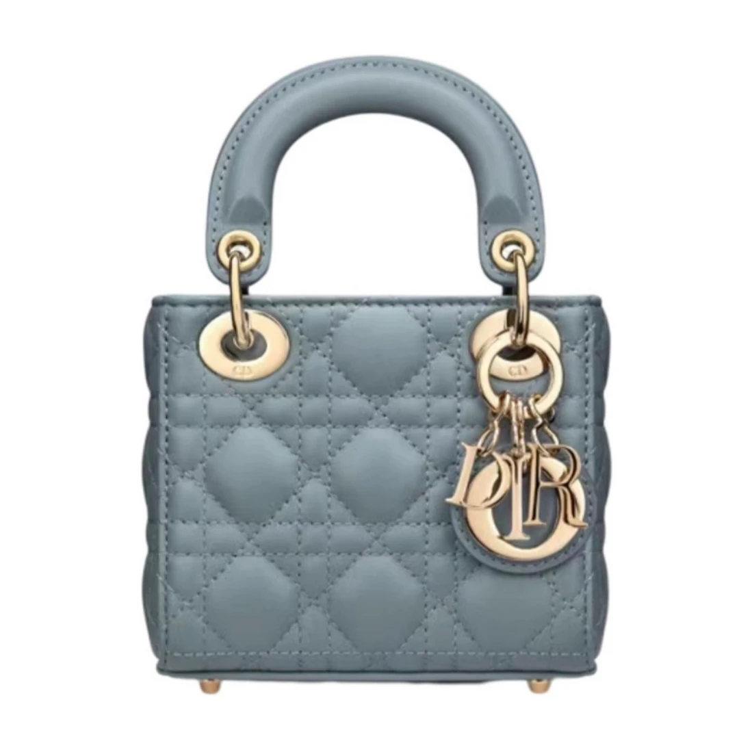 99新 DIOR/迪奥 Dior 戴妃包 雾霾蓝 三格 金扣