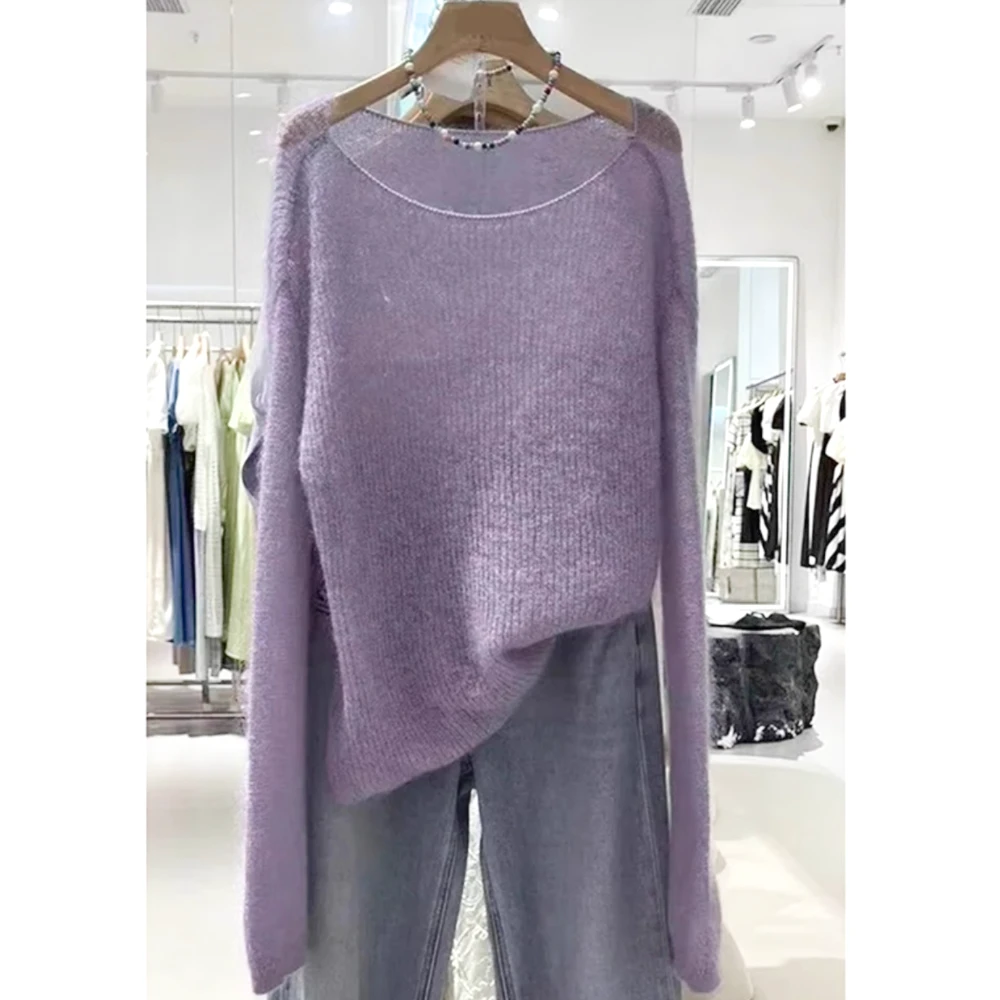 满眼都是品调！紫色针织衫女薄款气质优雅慵懒感套头毛衣百搭罩衫