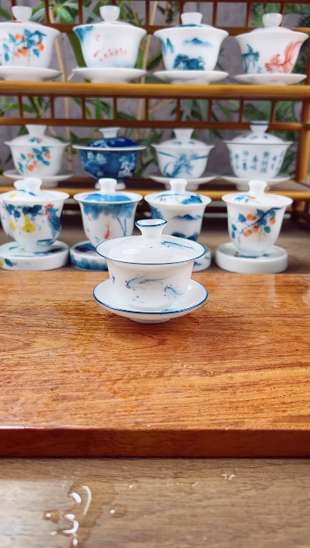 【闪购商品】微瑕荷花鱼聚80ml三才盖碗