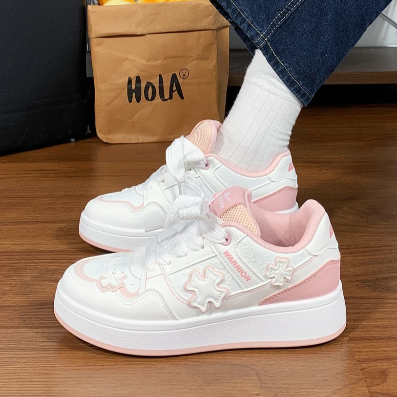 Warrior/回力樱花粉小白鞋女时尚百搭原创小众透气学生休闲运动鞋