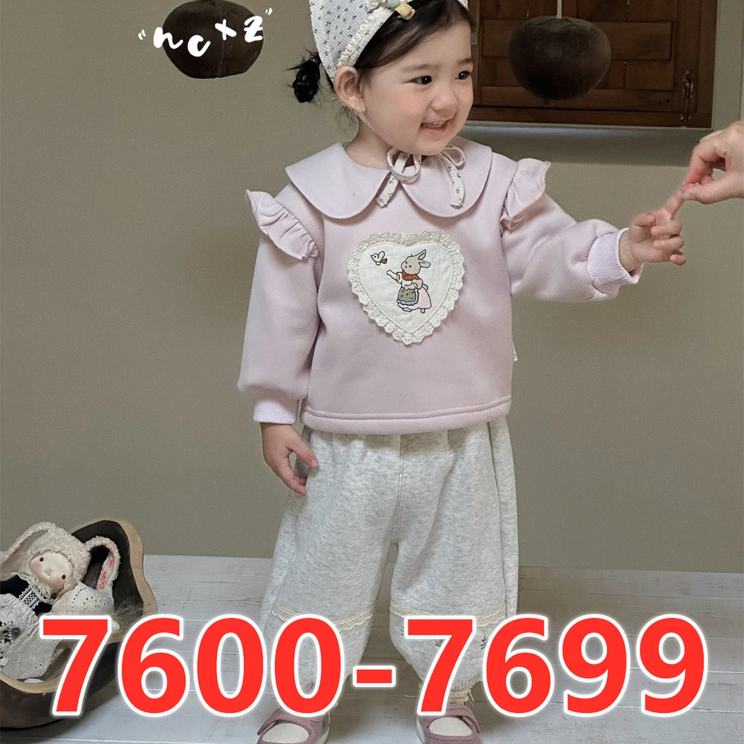 【7600-7699】直播秋季新款宝宝粉色可爱娃娃领小飞袖卫衣