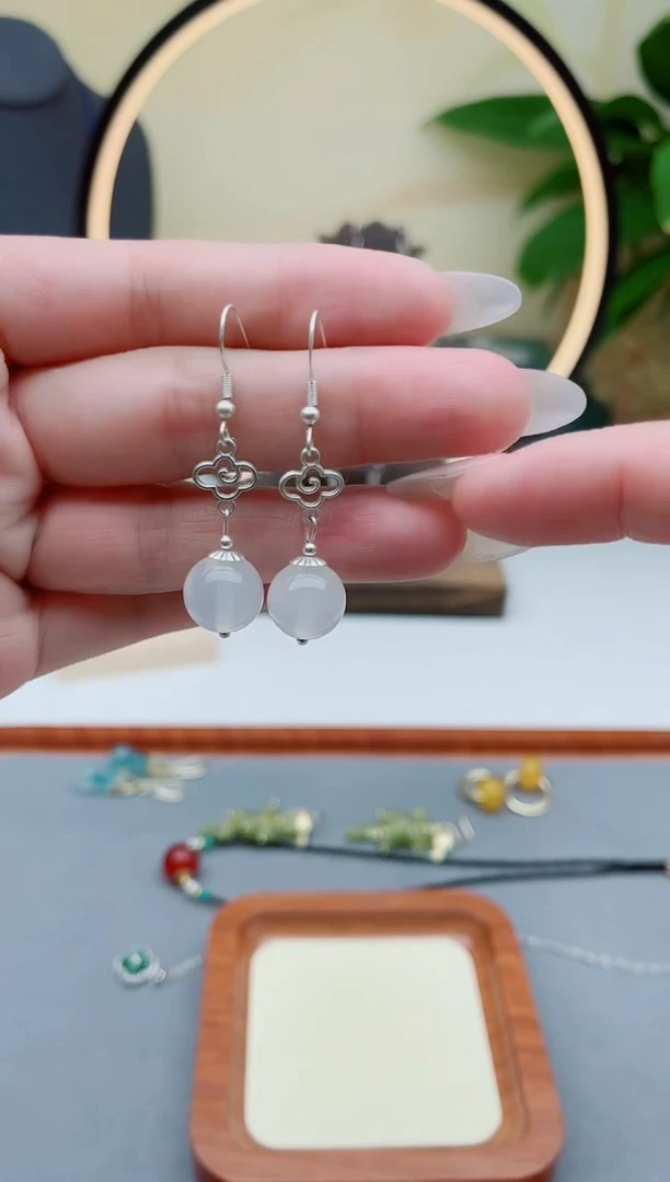 玛瑙/玉髓耳饰银S925镶嵌630