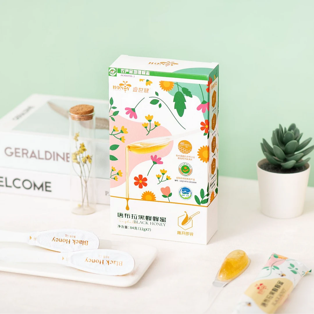 新疆伊犁唐布拉黑蜂蜂蜜 便携蜜 百花蜜独立包装一盒7只装