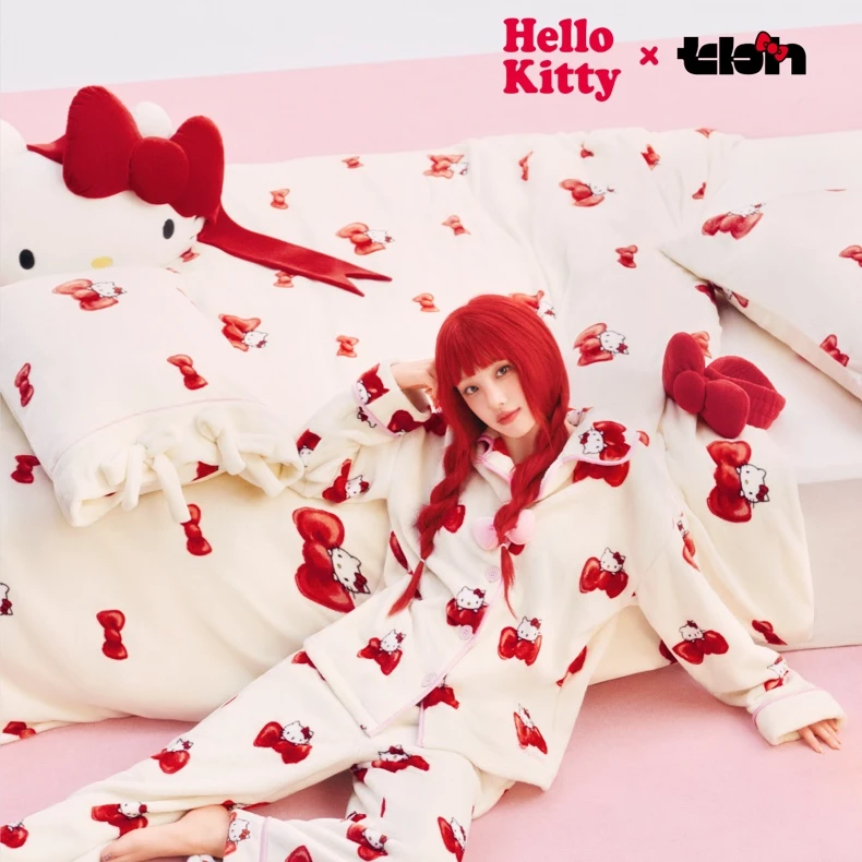 tbh野兽派HelloKitty蝴蝶结暖绒三/四件套