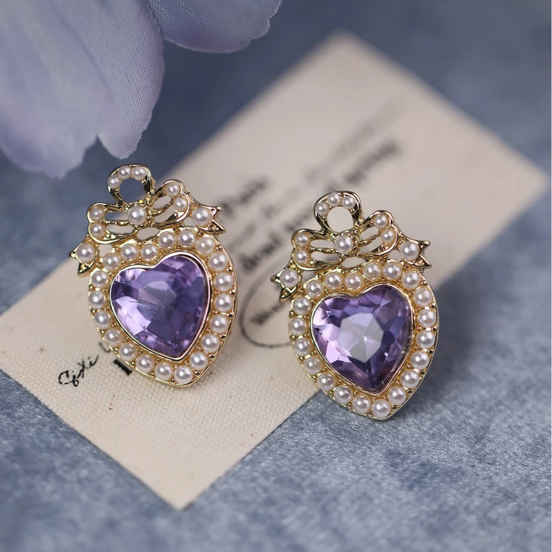 合金耳饰 原创精致轻奢设计复古法式vintage珍珠蝴蝶结耳钉耳夹