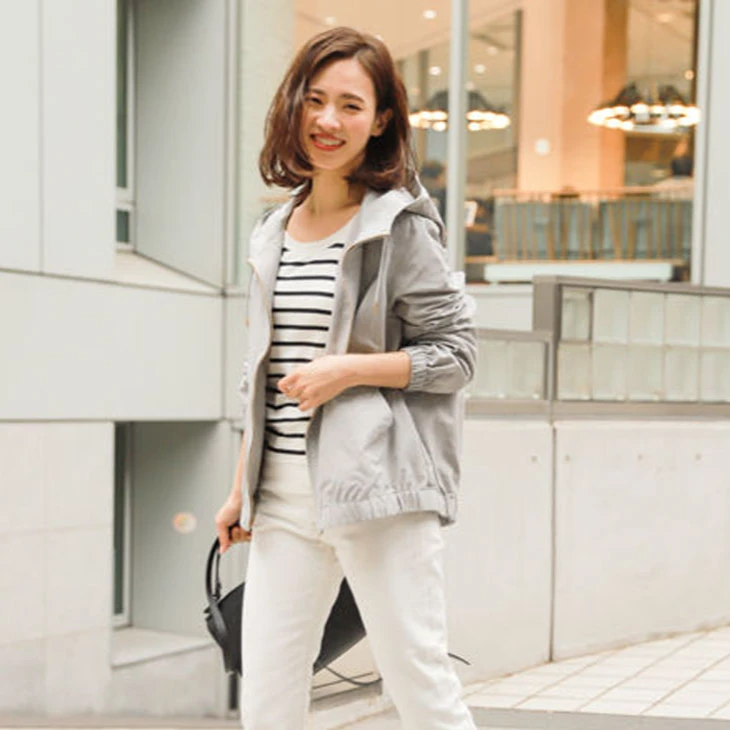 短款显瘦不起球春夏连帽秋季短外套牛仔女拉链薄款