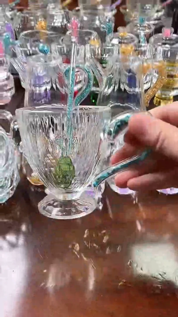 【闪购商品】玺宴新款水晶高底高款咖啡杯带勺子绿松石