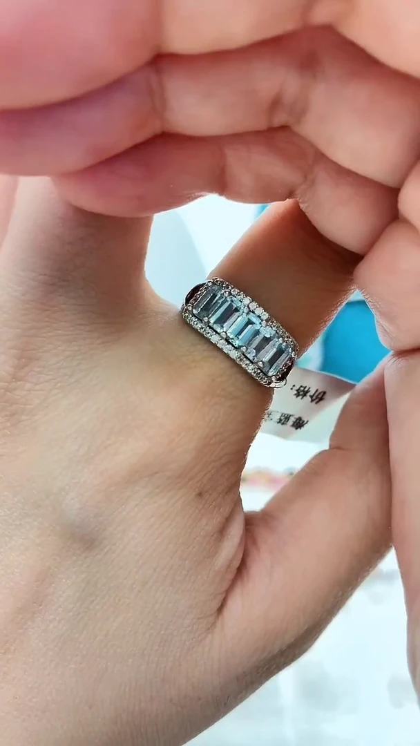 银S925镶嵌戒指海蓝宝石387ZB1122产品一个（多样性）