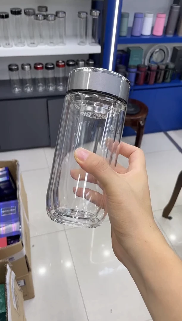 高硼硅玻璃无手柄款小熊双层7150-410ml灰