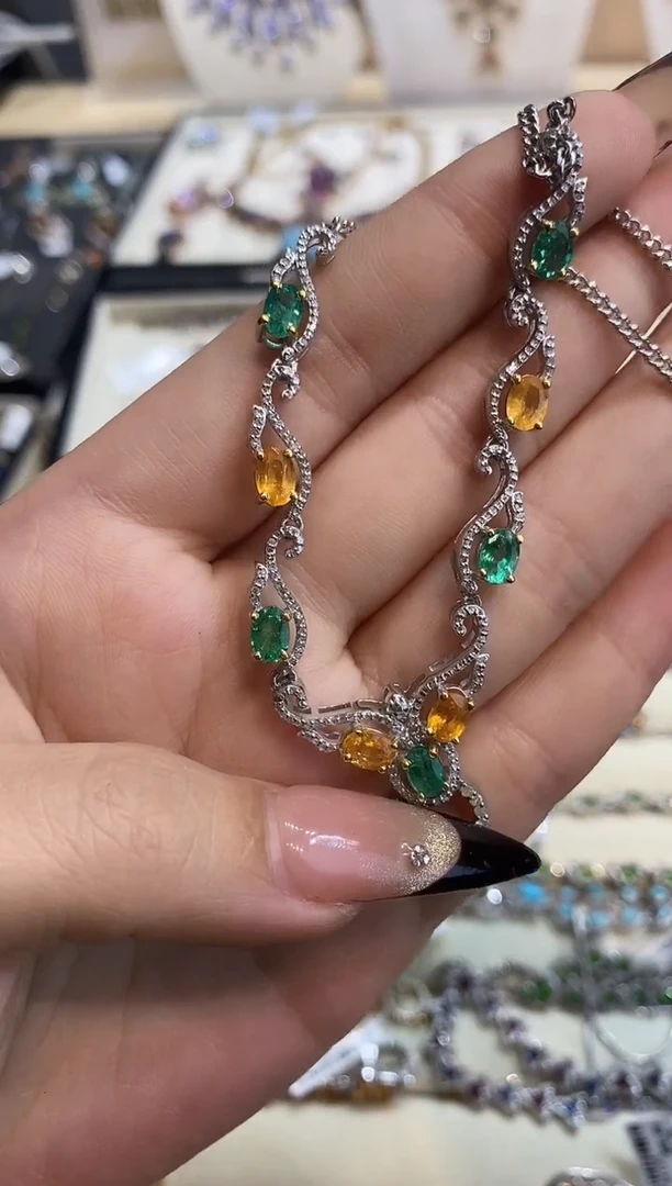 银S925镶嵌项链定制祖母绿楚楚珠宝中古甄选不退换