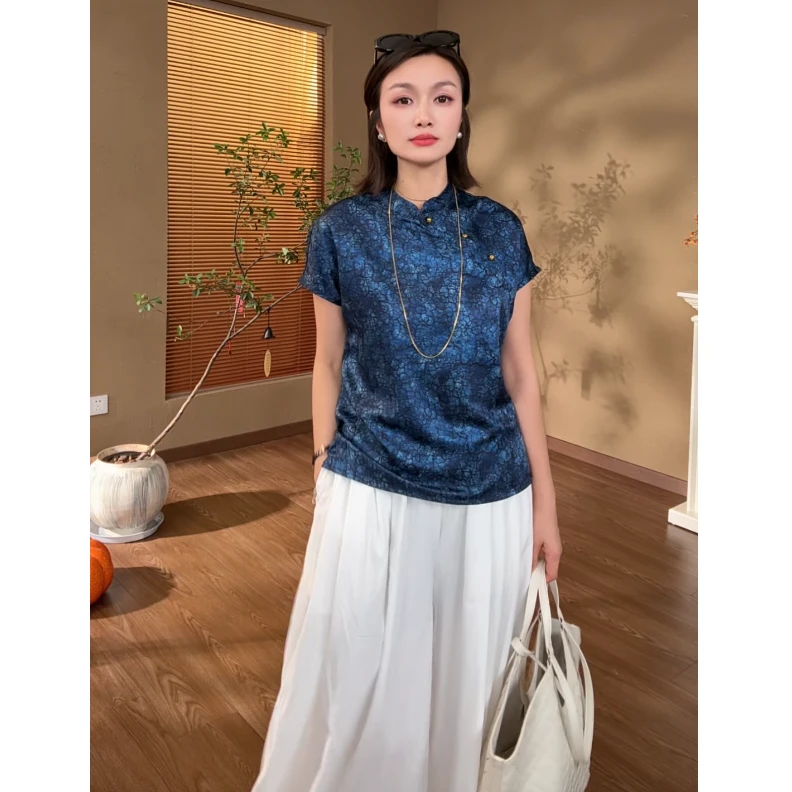 [止水]Z181宽松斜襟小上衣夏季新中式新款休闲短袖时尚