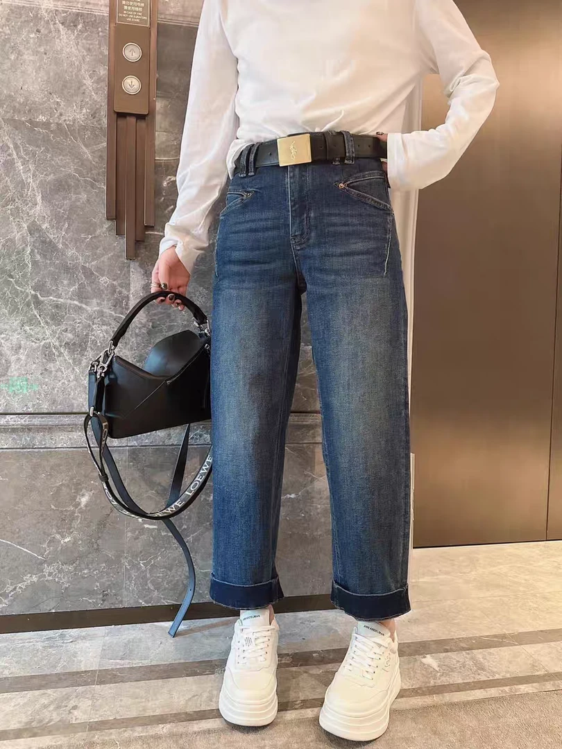 【MY SHAH】春季新款时尚休闲百搭韩版小众显瘦水洗牛仔裤52363