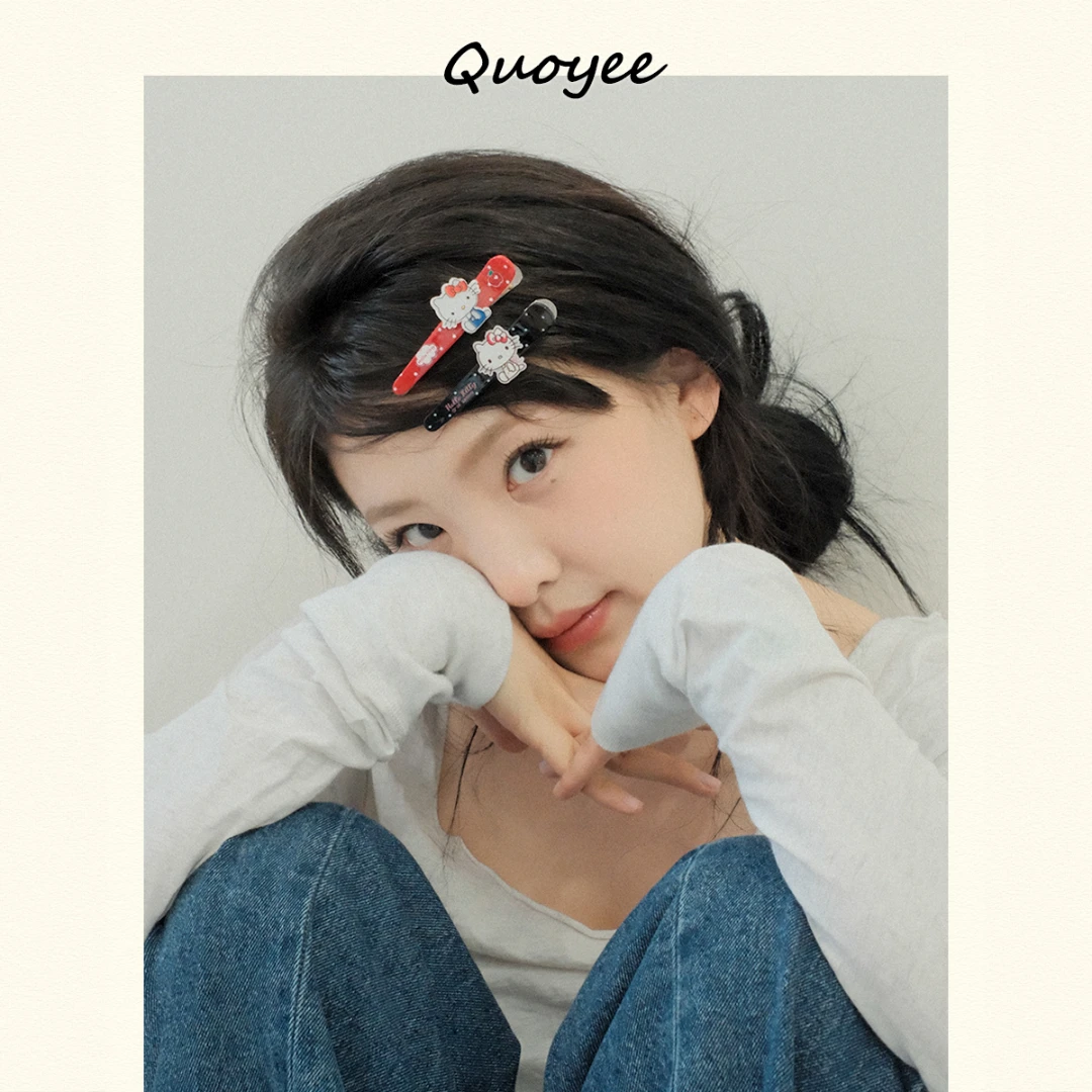 Quoyee 可爱卡通刘海夹Hellokitty一字夹 大号边夹YD01