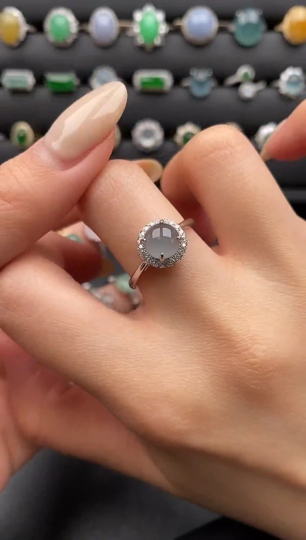 银S925镶嵌戒指翡翠吉**意一物一证一礼盒