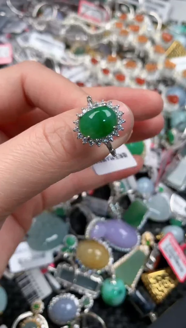 银S925镶嵌戒指翡翠777---3