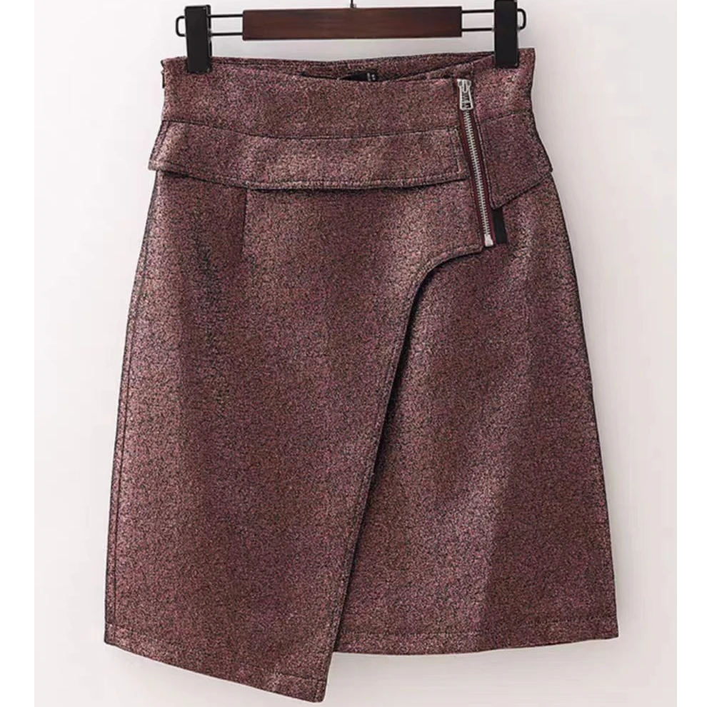 新款高腰侧拉链金丝半身裙F876