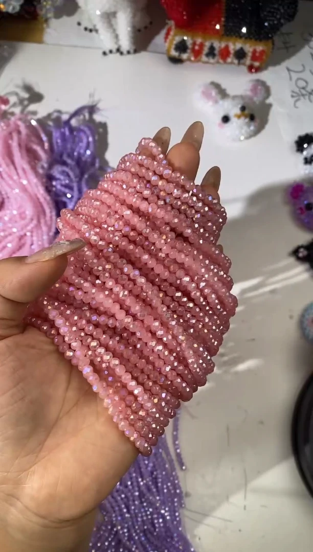 玻璃3021卡4水晶扁ab彩10条西柚粉玉